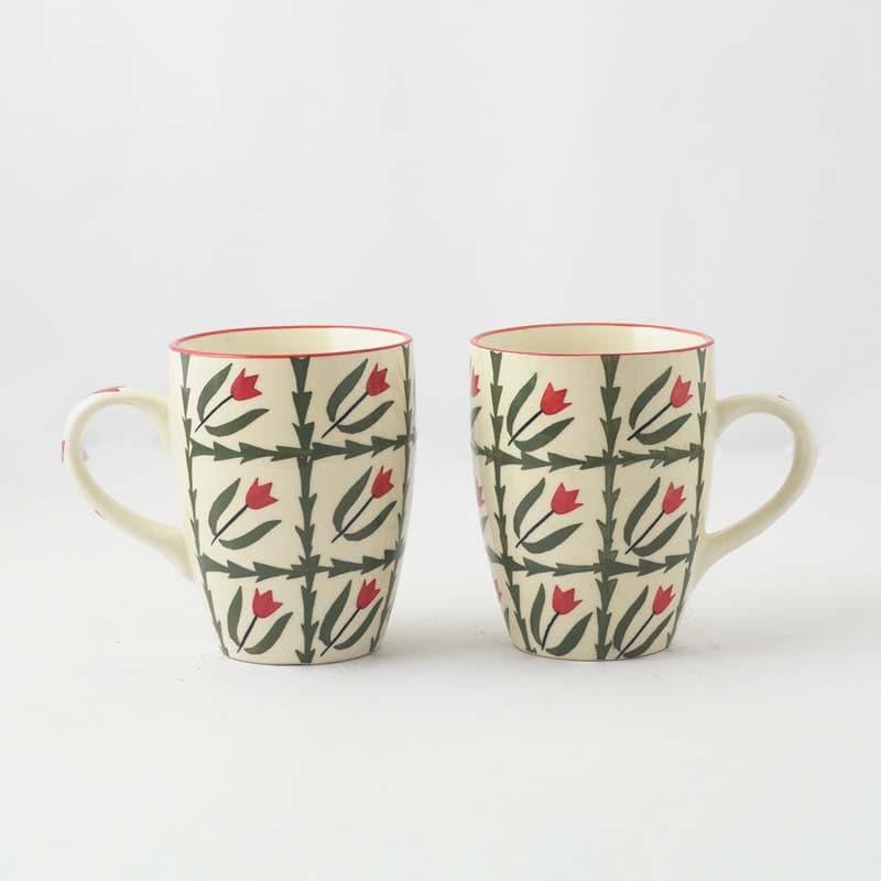 Buy Pretty Peony Ceramic Coffee Mugs (300 ML) - Set Of Two Mug & Tea Cup from Vaaree