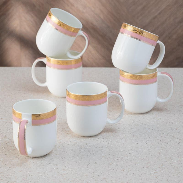 Mug & Tea Cup - Rigva Goldo Pink Mug (260 ML) - Set Of Six