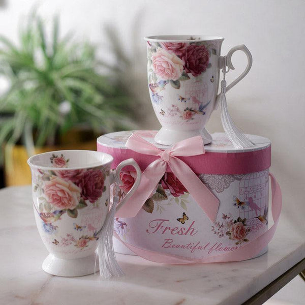 Mug & Tea Cup - Rose Rejoice Mug (350 ML) - Set Of Two