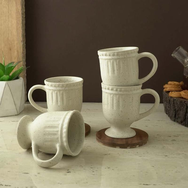 Mug & Tea Cup - Royal White Delphine Ceramic Mug (300 ML) - Set Of Four
