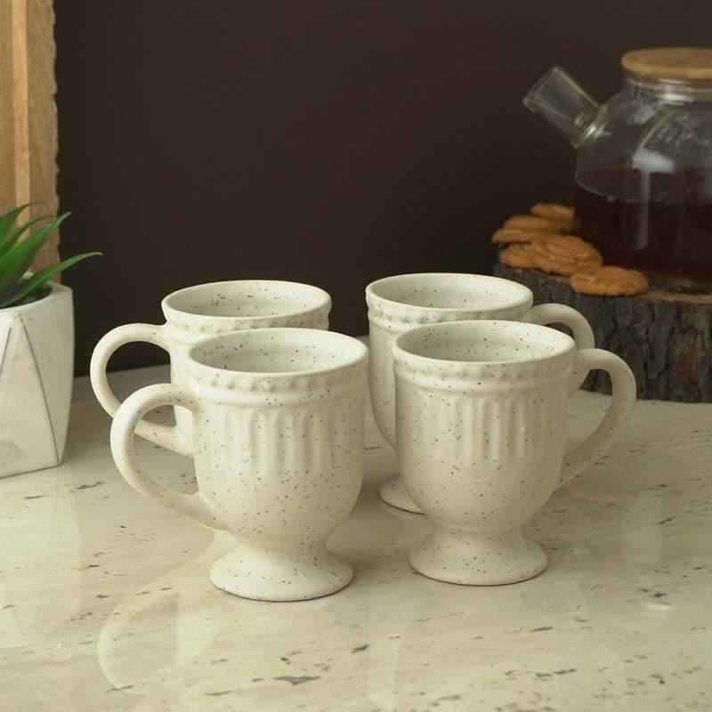 Mug & Tea Cup - Royal White Delphine Ceramic Mug (300 ML) - Set Of Four