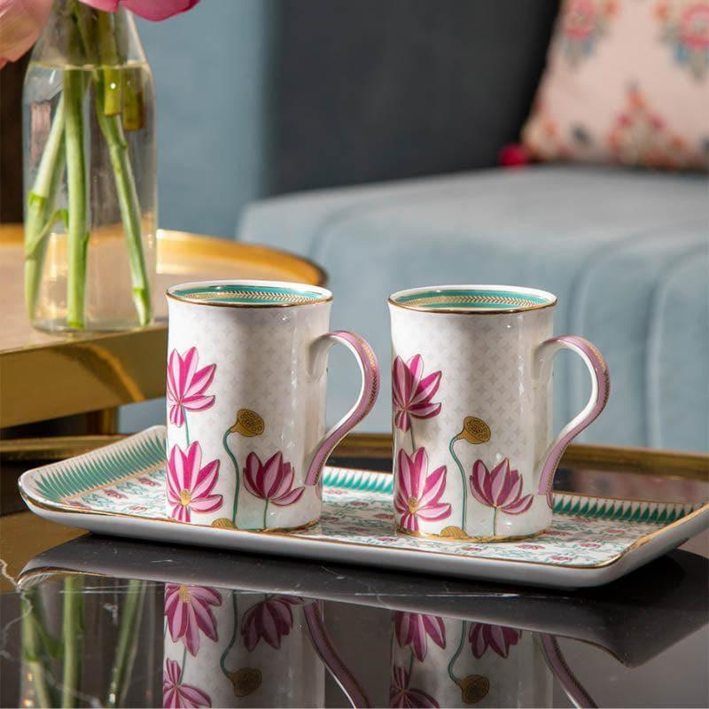 Buy Sarseejh Mug & Tray Set (300 ML) - Set Of Three Mug & Tea Cup from Vaaree