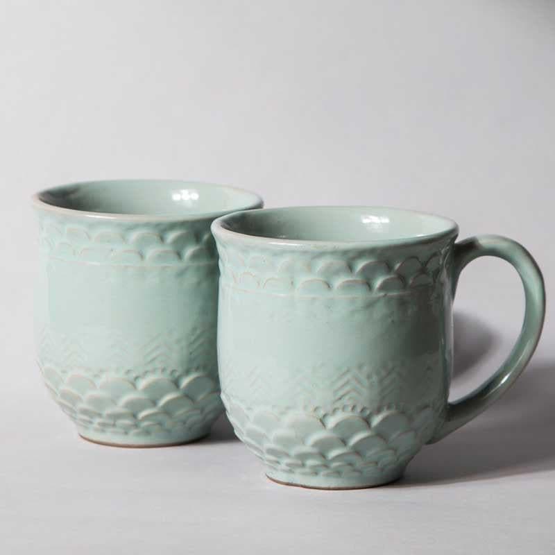 Buy Scallop Riders Mug (Aqua) - Set Of Two Mug & Tea Cup from Vaaree