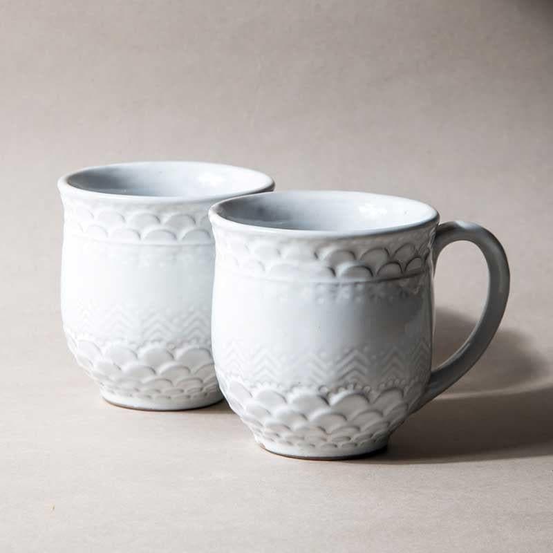 Buy Scallop Riders Mug (White) - Set Of Two Mug & Tea Cup from Vaaree