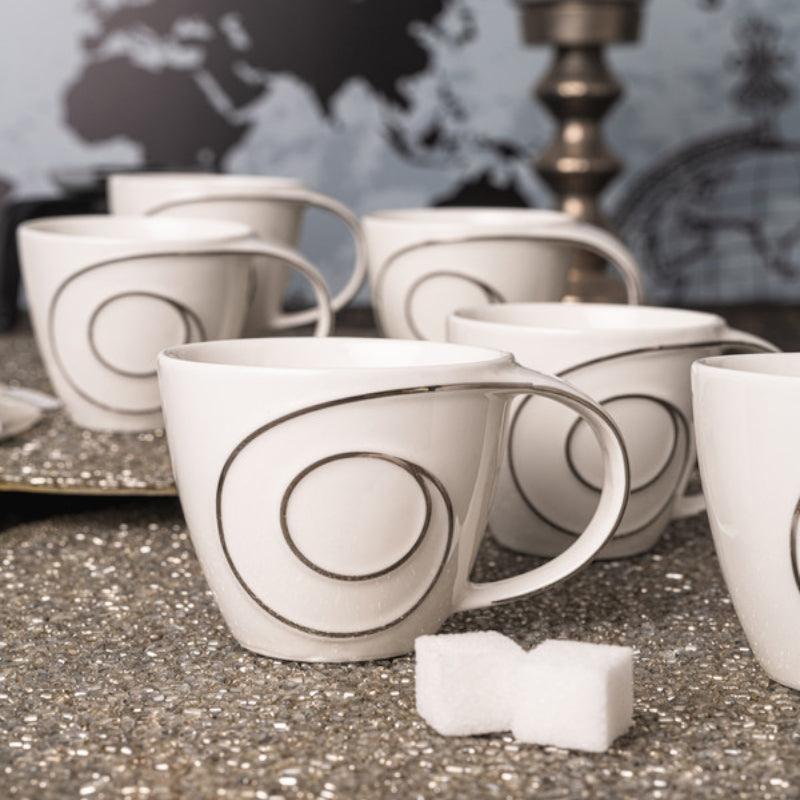 Mug & Tea Cup - Spiral Steam Silver Mug (120 ML) - Set Of Six