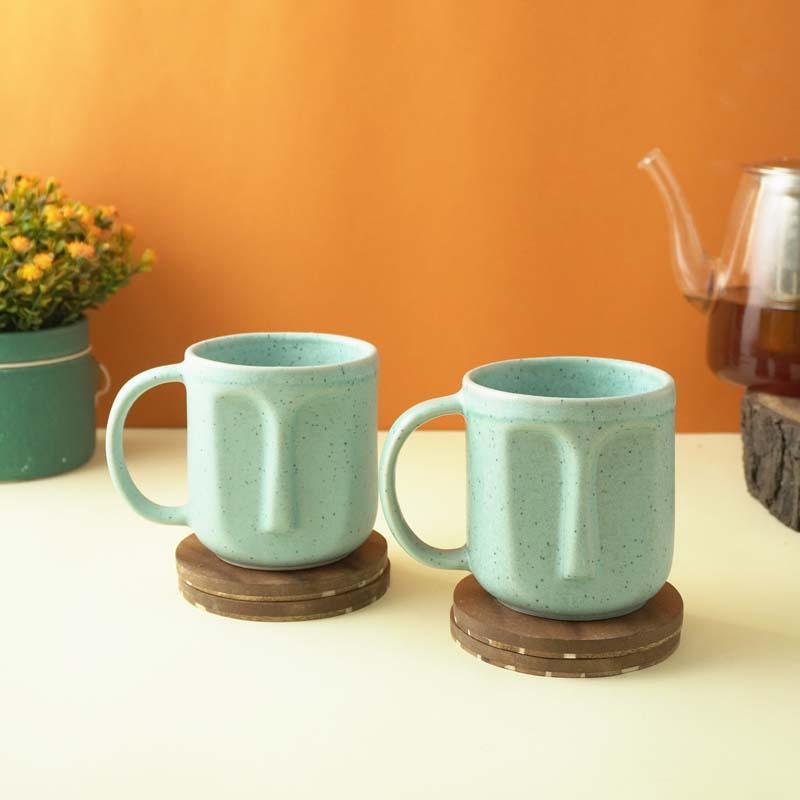 Buy Straight Face Teal Mug (300 ML) - Set Of Two Mug & Tea Cup from Vaaree