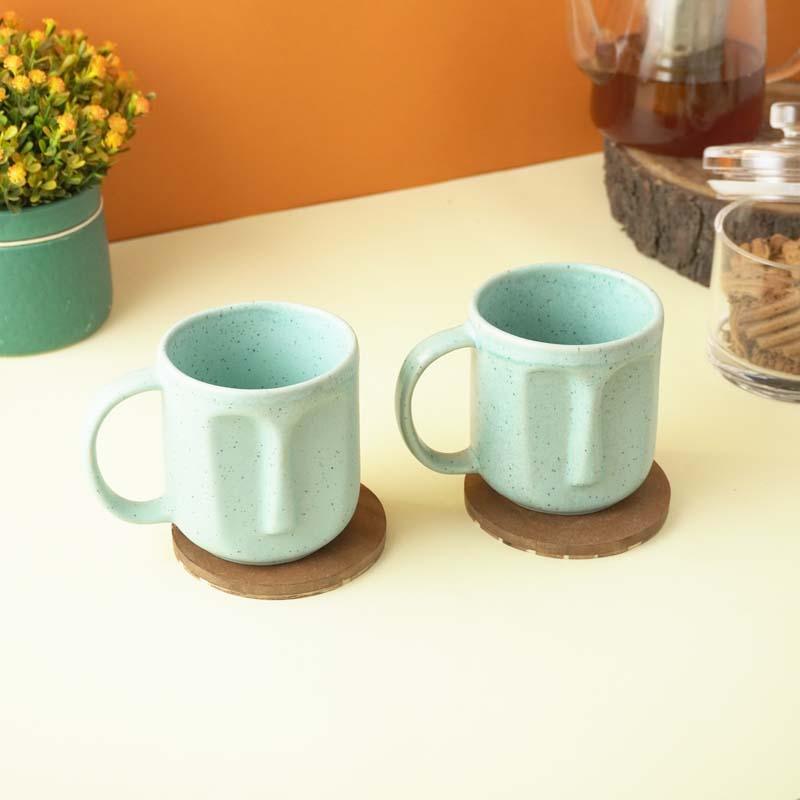 Buy Straight Face Teal Mug (300 ML) - Set Of Two Mug & Tea Cup from Vaaree