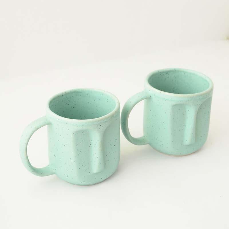 Buy Straight Face Teal Mug (300 ML) - Set Of Two Mug & Tea Cup from Vaaree