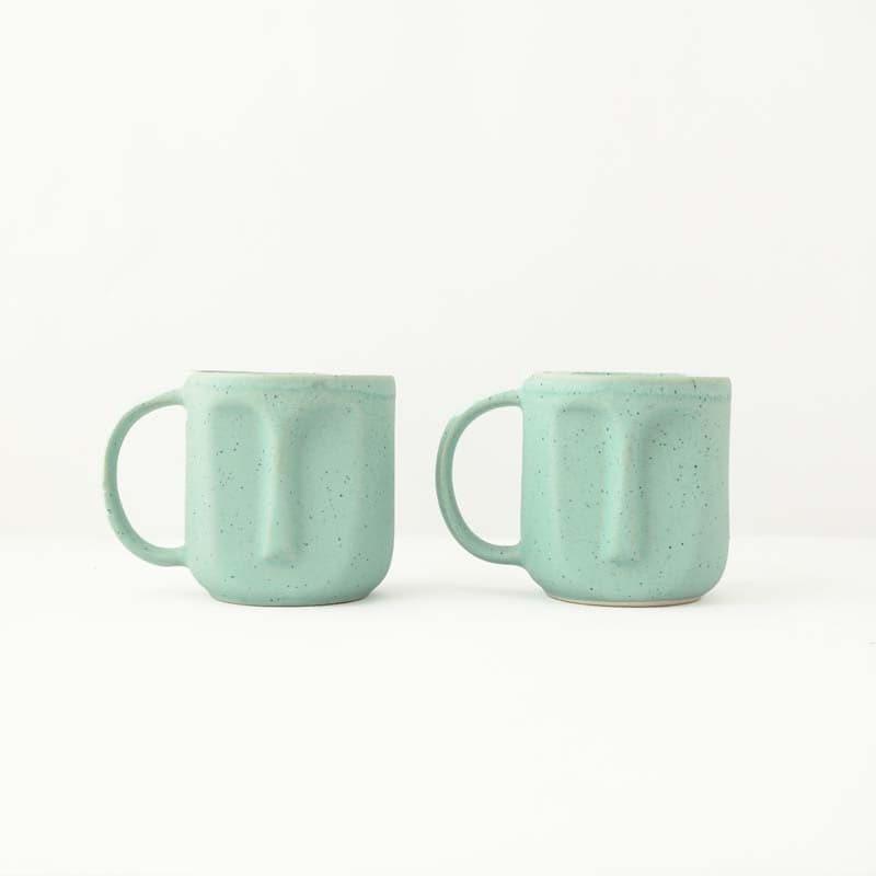 Buy Straight Face Teal Mug (300 ML) - Set Of Two Mug & Tea Cup from Vaaree