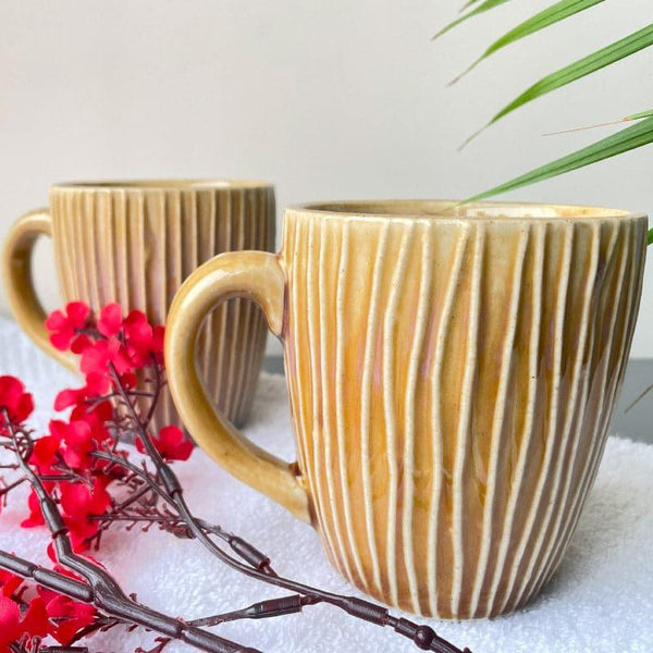 Mug & Tea Cup - Stripe Sona Mug Mustard - Set Of Two