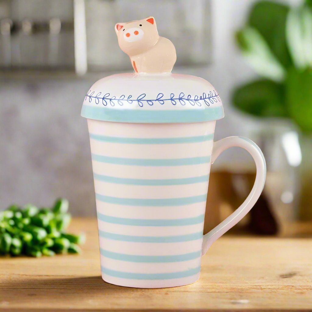 Buy Striped Pig Handpainted Mug With Lid Mug & Tea Cup from Vaaree