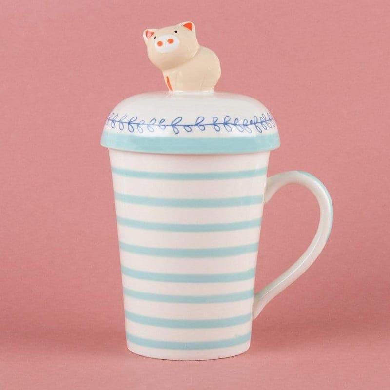 Mug & Tea Cup - Striped Pig Handpainted Mug With Lid