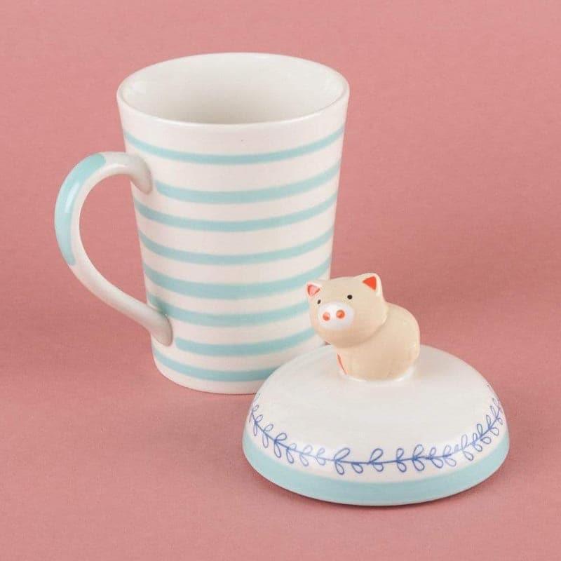 Mug & Tea Cup - Striped Pig Handpainted Mug With Lid