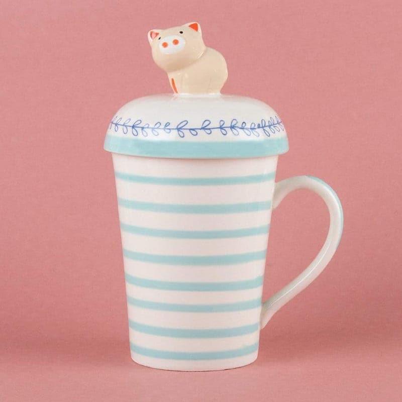 Mug & Tea Cup - Striped Pig Handpainted Mug With Lid