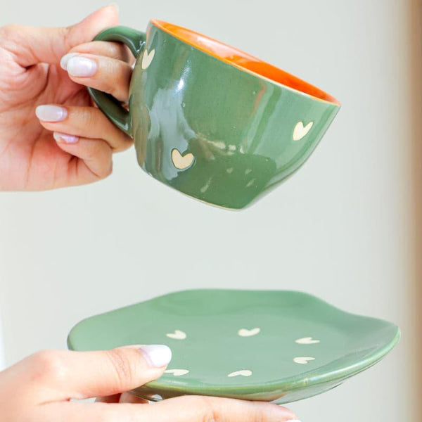 Buy Mug & Tea Cup - Sweetheart Cup & Saucer Set (300 ML) - Green at Vaaree online