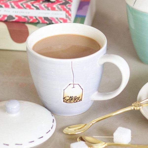 Mug & Tea Cup - Tea Time Handpainted Mug With Lid - Lilac