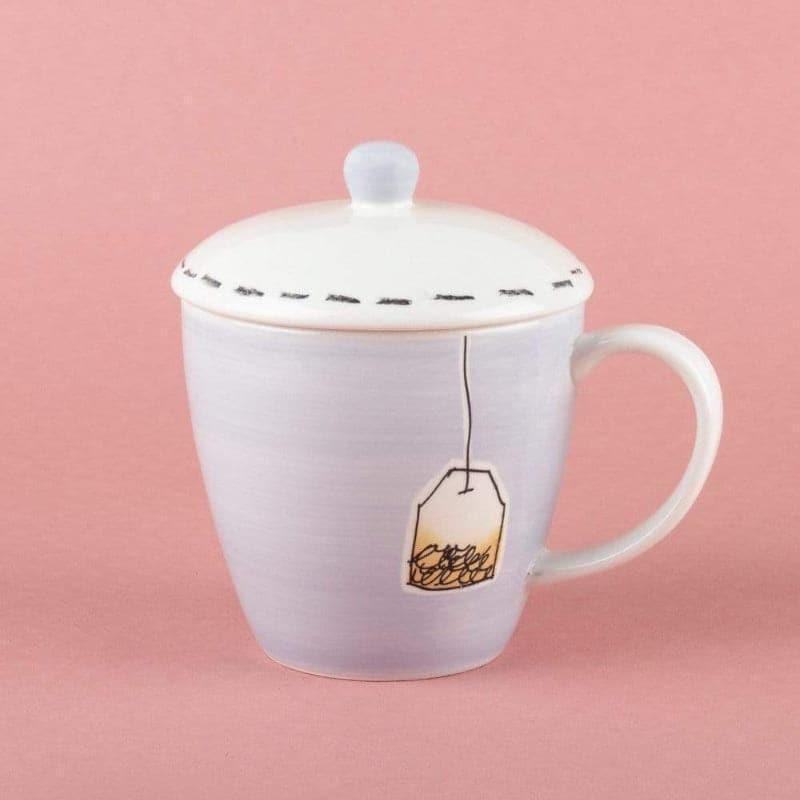 Buy Tea Time Handpainted Mug With Lid - Lilac Mug & Tea Cup from Vaaree