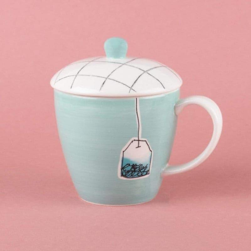 Buy Tea Time Handpainted Mug With Lid - Teal Mug & Tea Cup from Vaaree