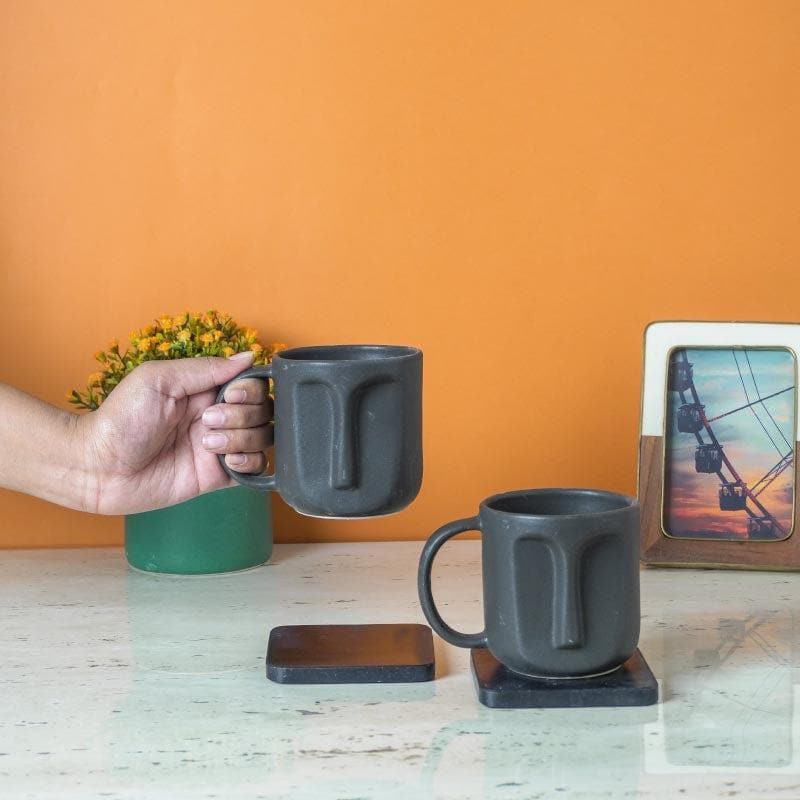 Buy The Straight Face Mug (Black) - Set Of Two Mug & Tea Cup from Vaaree