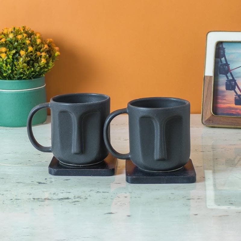 Buy The Straight Face Mug (Black) - Set Of Two Mug & Tea Cup from Vaaree