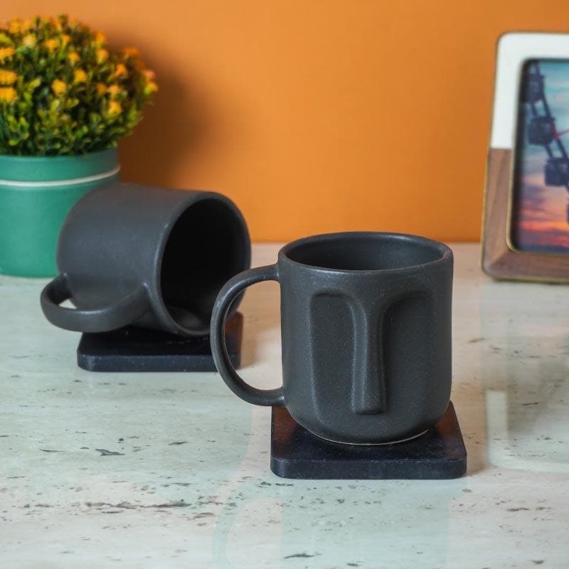 Buy The Straight Face Mug (Black) - Set Of Two Mug & Tea Cup from Vaaree