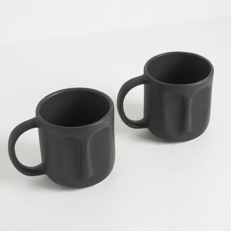 Buy The Straight Face Mug (Black) - Set Of Two Mug & Tea Cup from Vaaree