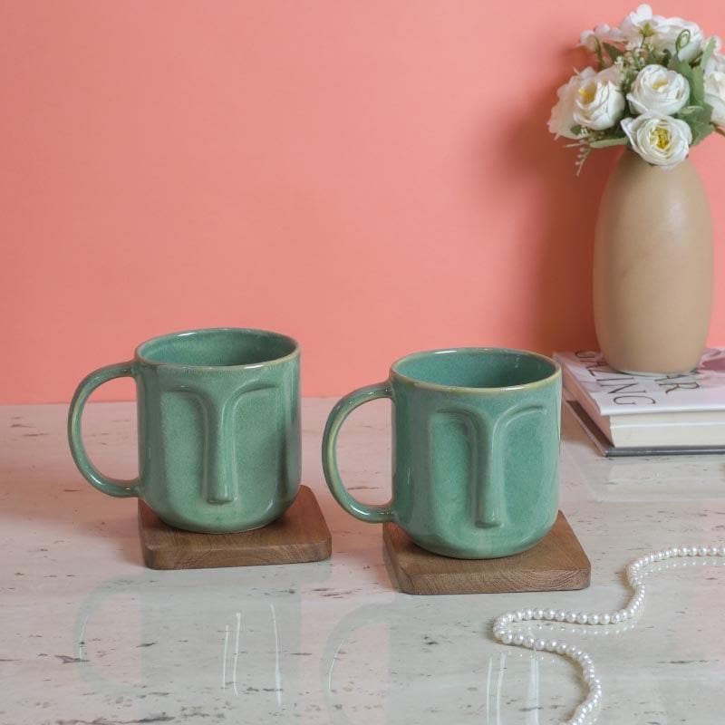 Buy The Straight Face Mug (Green) - Set Of Two Mug & Tea Cup from Vaaree