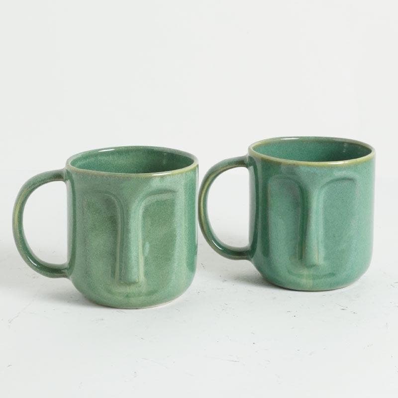 Buy The Straight Face Mug (Green) - Set Of Two Mug & Tea Cup from Vaaree