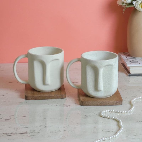 Mug & Tea Cup - The Straight Face Mug (White) - Set Of Two