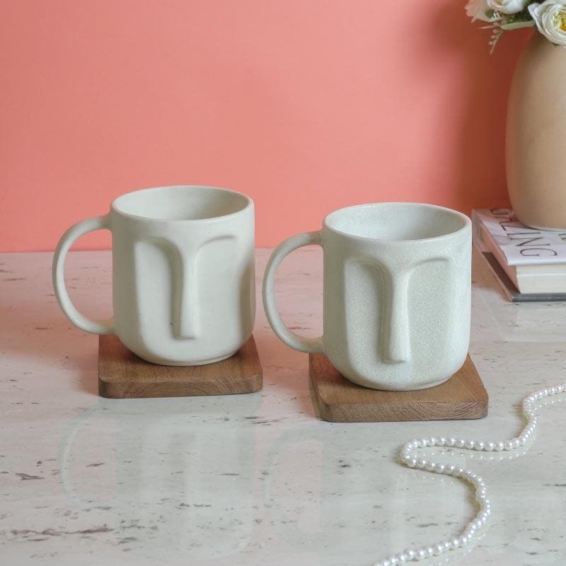 Buy The Straight Face Mug (White) - Set Of Two Mug & Tea Cup from Vaaree