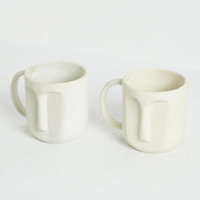 Mug & Tea Cup - The Straight Face Mug (White) - Set Of Two