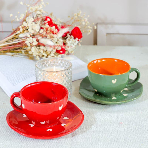 Buy Mug & Tea Cup - The Sweethearts Cup &Saucer Set - Set Of Two at Vaaree online