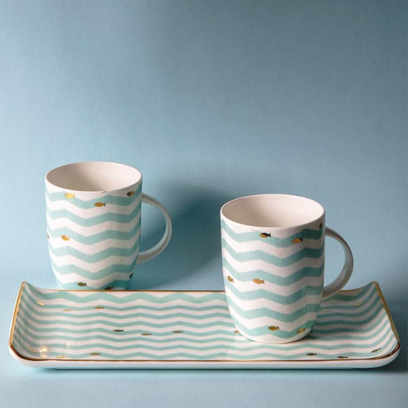 Mug & Tea Cup - Wavy Sea Platter And Mug - Set Of Three
