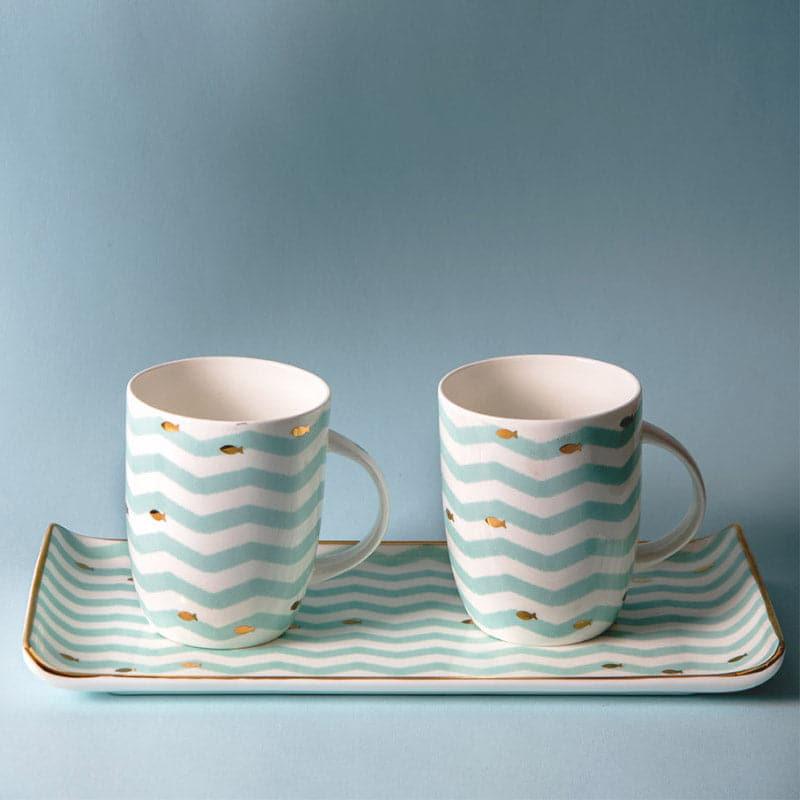 Mug & Tea Cup - Wavy Sea Platter And Mug - Set Of Three