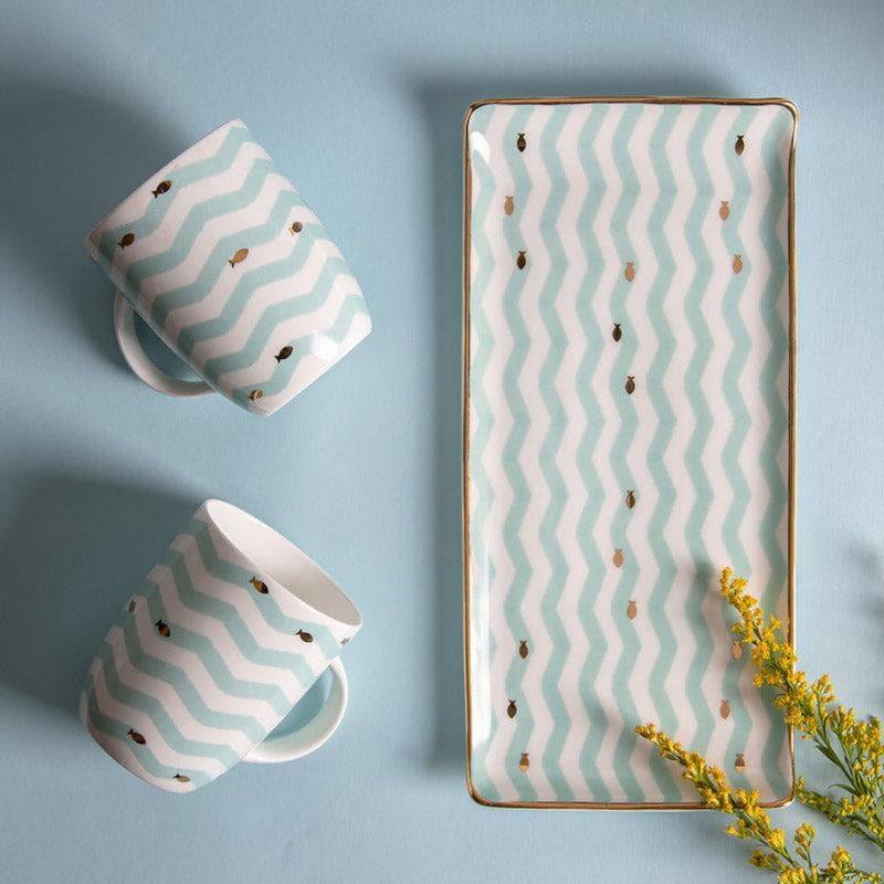 Mug & Tea Cup - Wavy Sea Platter And Mug - Set Of Three