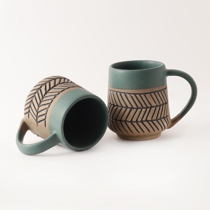 Buy Zig Zag Blues Mug - Set Of Two Mug & Tea Cup from Vaaree