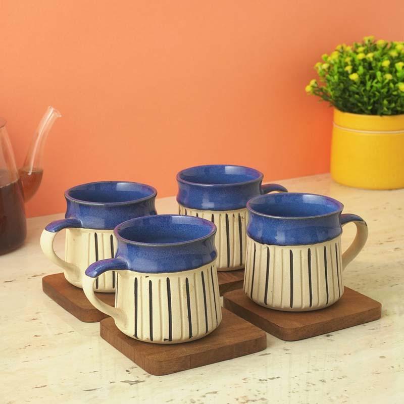 Buy Izzota Blue Ceramic Cup (200 ML) - Set Of Four Mug from Vaaree