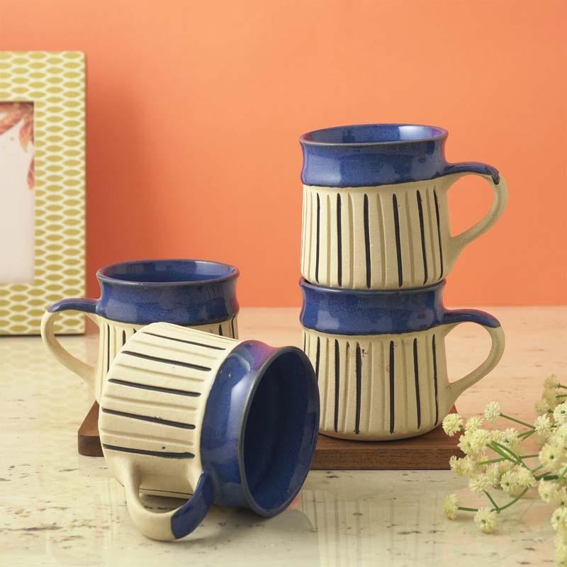 Buy Izzota Blue Ceramic Cup (200 ML) - Set Of Four Mug from Vaaree