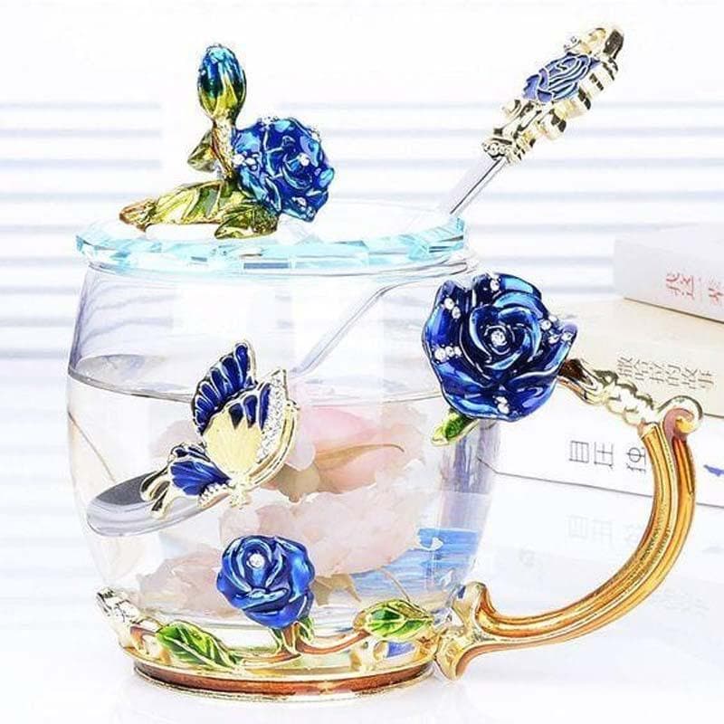 Buy Rose Fantasy Mug With Spoon - Blue Mug from Vaaree