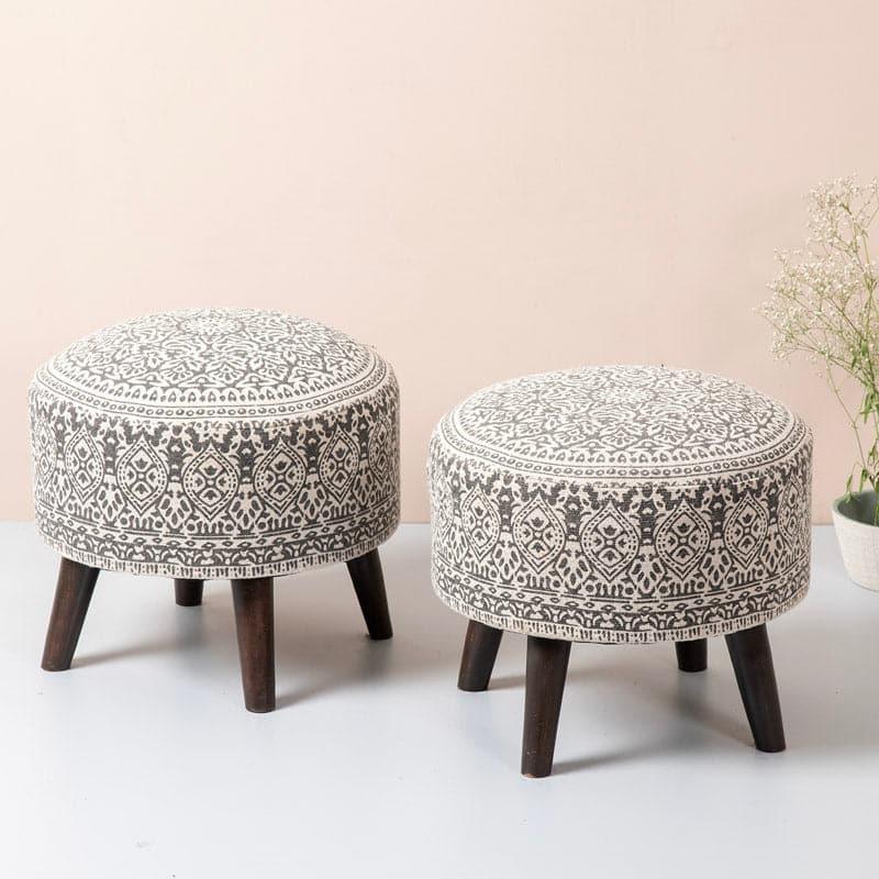 Buy Chenova Cotton Ottoman (Brown) - Set Of Two Ottomans & Pouffe from Vaaree