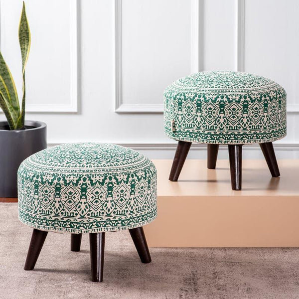 Buy Chenova Cotton Ottoman (Green) - Set Of Two Ottomans & Pouffe from Vaaree