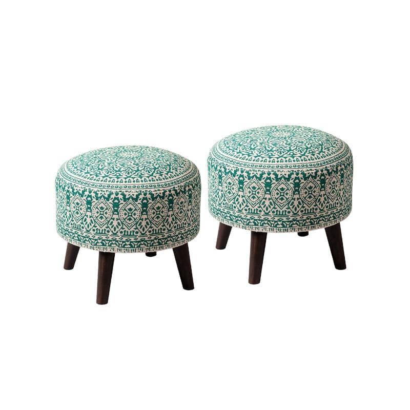 Buy Chenova Cotton Ottoman (Green) - Set Of Two Ottomans & Pouffe from Vaaree