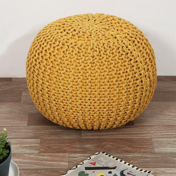 Ottomans & Pouffe - Cuna Cotton Pouffe - Mustard