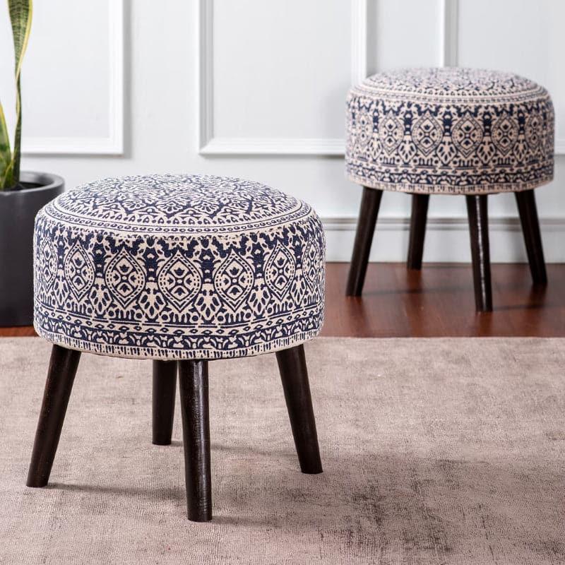 Buy Dona Cotton Ottoman (Blue) - Set Of Two Ottomans & Pouffe from Vaaree