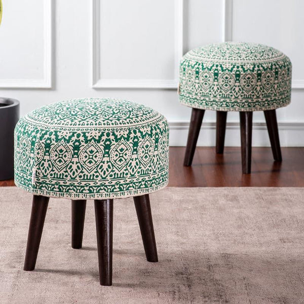 Buy Dona Cotton Ottoman (Green) - Set Of Two Ottomans & Pouffe from Vaaree