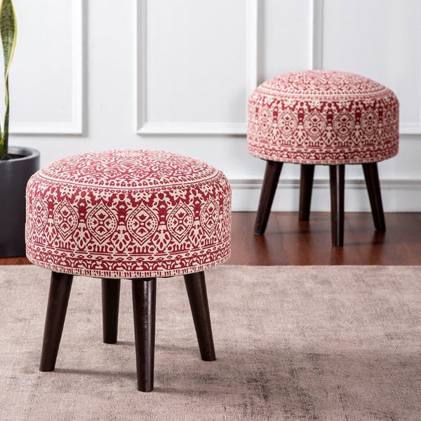 Ottomans & Pouffe - Dona Cotton Ottoman (Red) - Set Of Two