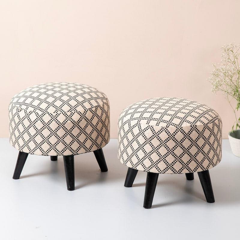 Buy Reven Cotton Ottoman - Set Of Two Ottomans & Pouffe from Vaaree