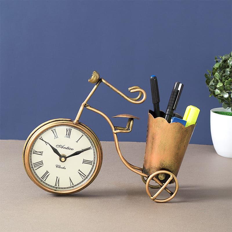 Pen Stand - Bicycle Clock With Stationery Holder Cum Clock