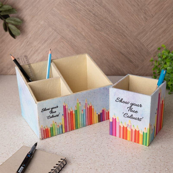 Pen Stand - Color Cast Stationary Holder (Doodle Collection) - Set Of Two