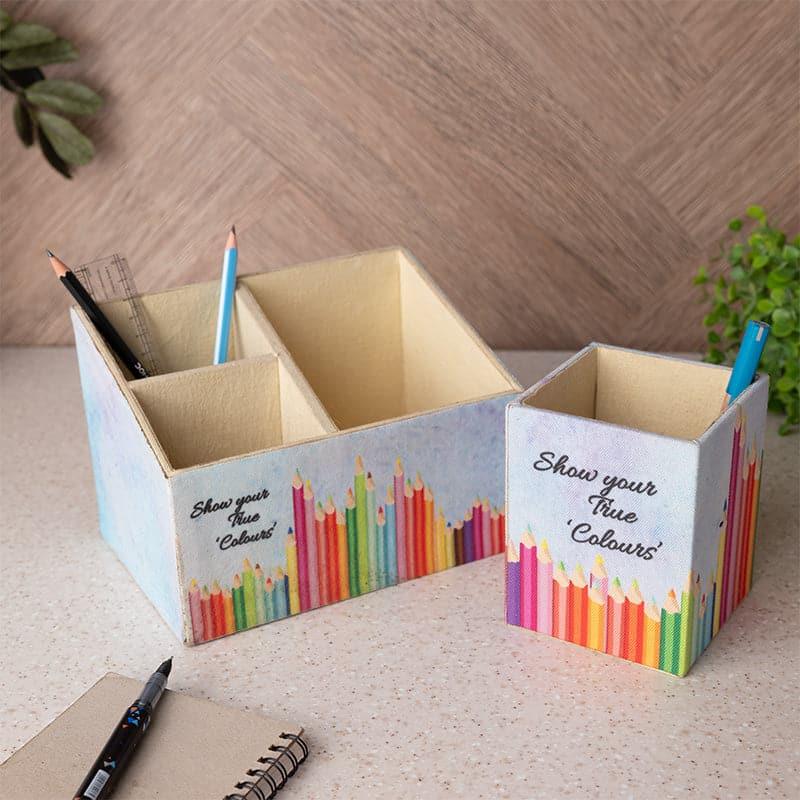 Buy Color Cast Stationary Holder (Doodle Collection) - Set Of Two Pen Stand from Vaaree